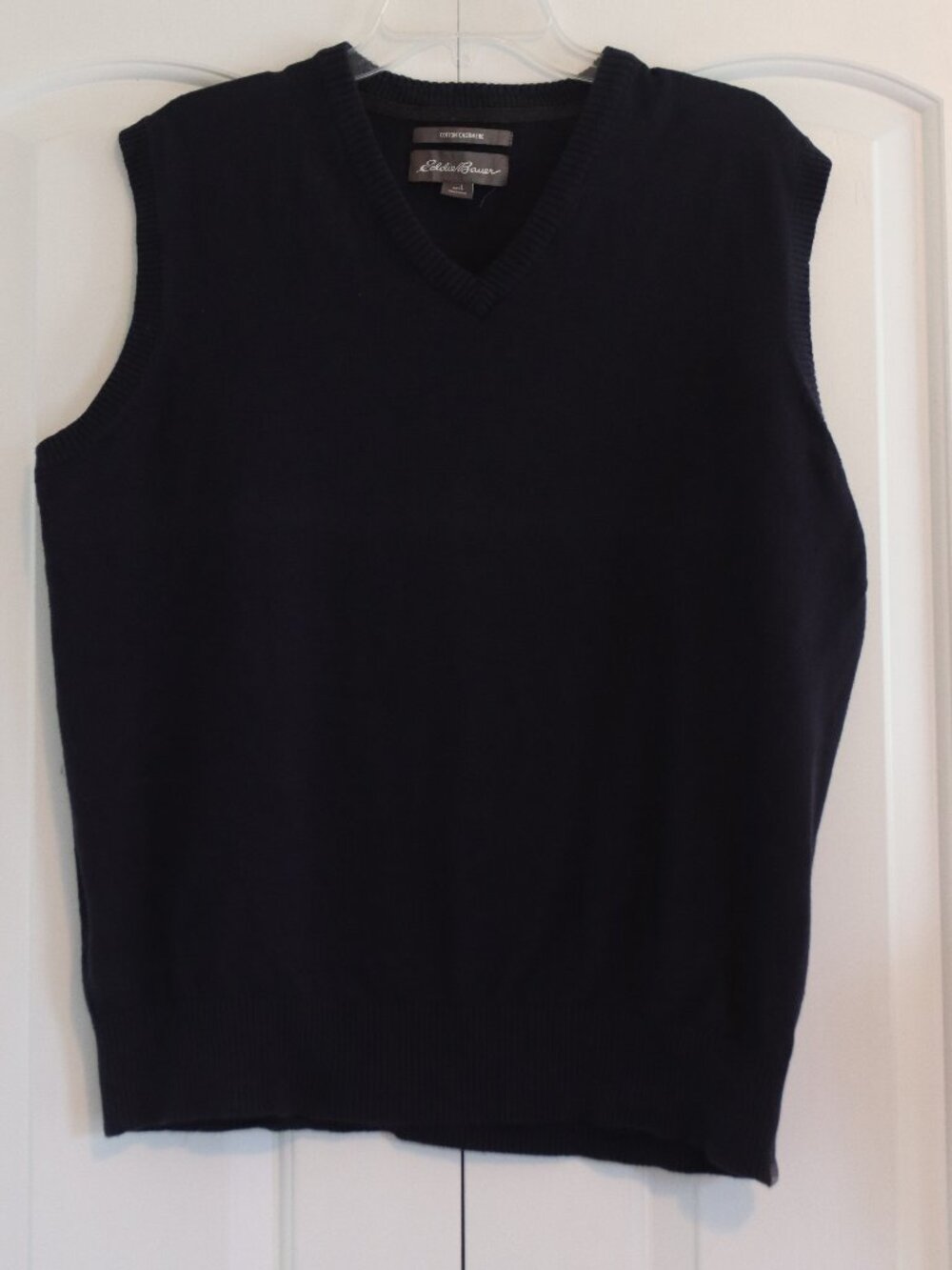 Eddie Bauer Mens Large Navy Pullover Blue Sweater Vest Cotton/Cashmere Blend Lrg